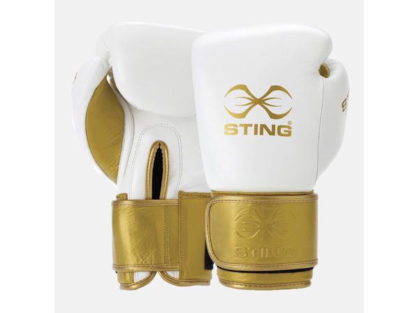 Sting Boxing Evolution Leather Sparring Gloves White Gold Velcro